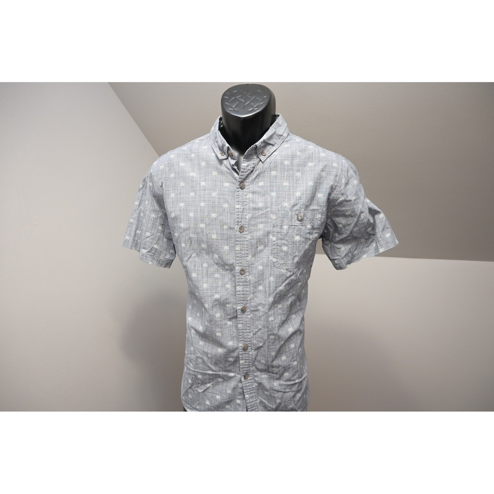 Vissla Button Down Shirt Mens Medium Blue Palm Tree Floral‎ Short Sleeve EUC